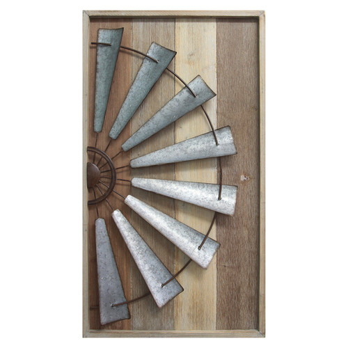 Antique Farmhouse Wood And Metal Windmill Wall Decor