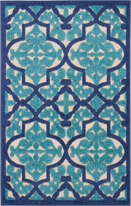 3’ x 4’ Navy and Beige Trellis Indoor Outdoor Area Rug