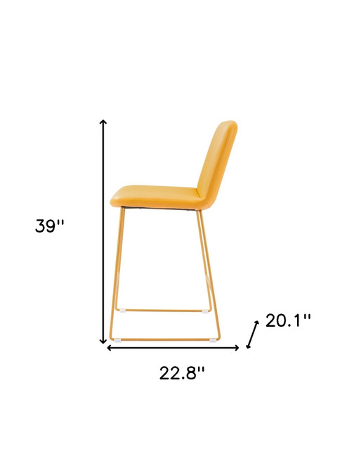 Set of Two 26" Yellow Faux Leather And Steel Counter Height Bar Chairs