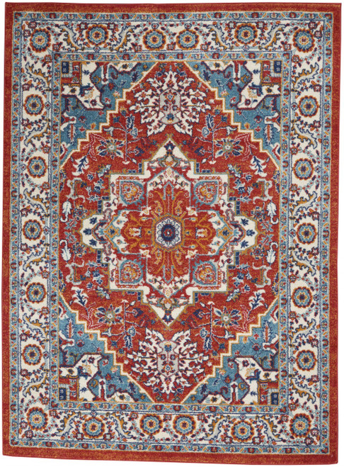 4’ x 6’ Red and Ivory Medallion Area Rug