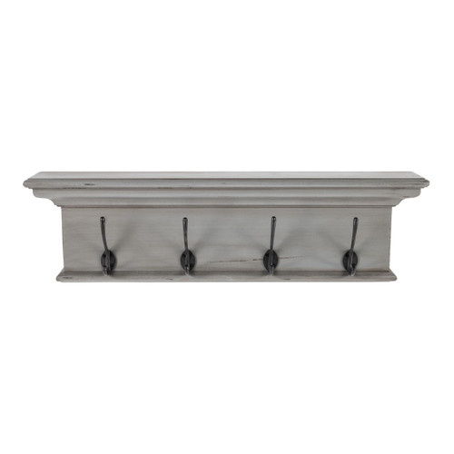 Rustic Antiqued Gray Wood Four Hook Hanging Coat Rack