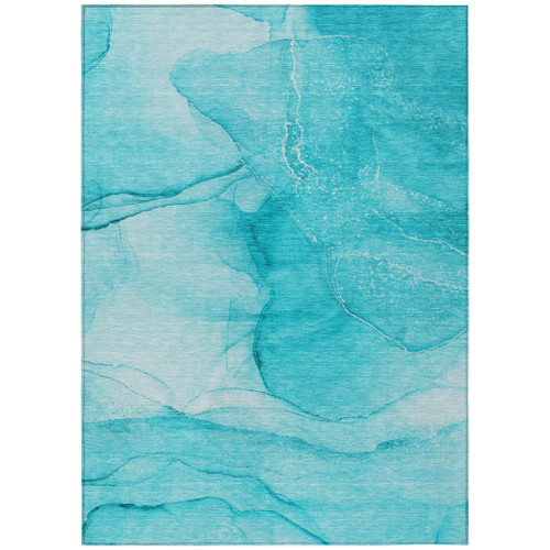 3' X 4' Teal Abstract Washable Non Skid Indoor Outdoor Area Rug