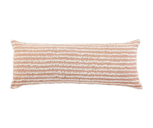 14" X 36" Pink And Cream 100% Cotton Striped Zippered Pillow