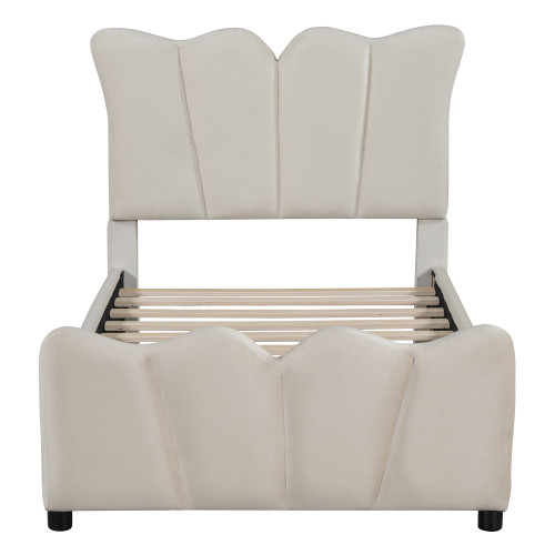 Beige Tufted Velvet Upholstered Twin Bed Frame