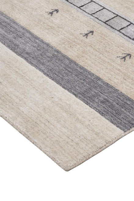 9' X 12' Ivory Tan And Gray Wool Striped Hand Knotted Stain Resistant Area Rug