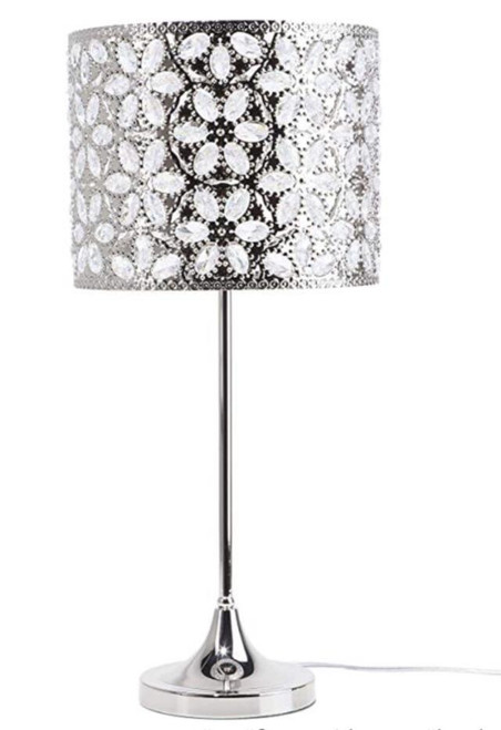 23" Steel Metal Table Lamp With Silver Flower Shade
