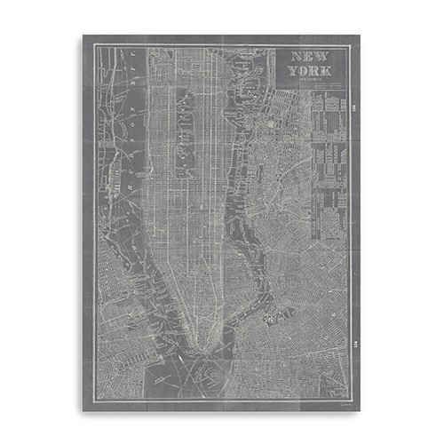 Homeroots Home Decor 48" x 32" Gray and White Aerial New York Map Canvas Wall Art, Gray and White