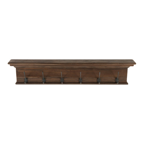 Rustic Dark Teak Six Hook Hanging Coat Rack