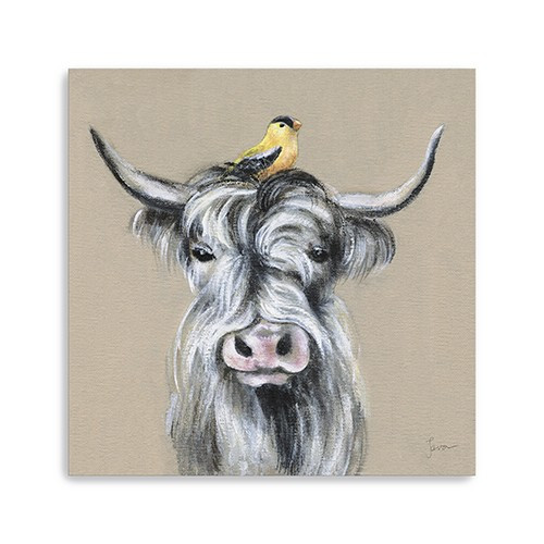 Homeroots Home Decor 40" Cute Highland Cow Canvas Wall Art, Multi Color