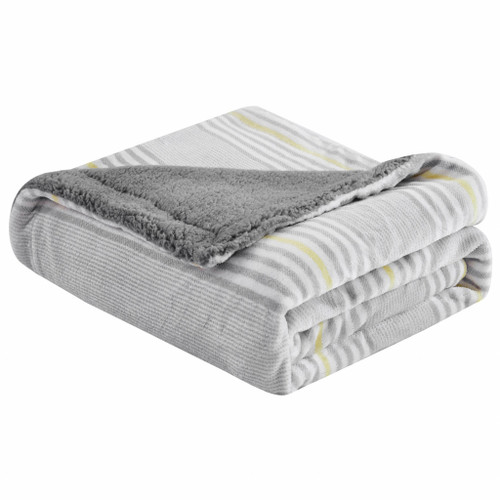 Light Grey Reversible Velvet and Sherpa Throw Blanket