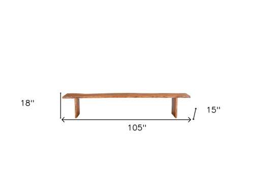 105" Brown Live Edge Solid Wood Dining Bench