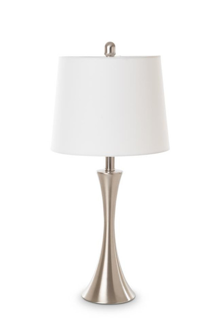 Set Of Two 25" Silver Metal Table Lamps With White Empire Shade