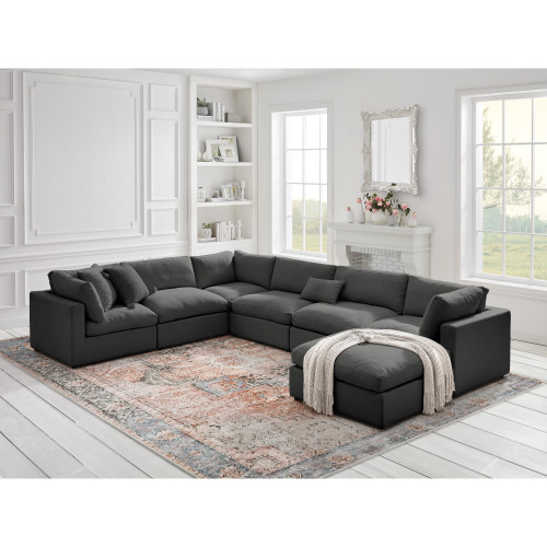 36" Charcoal 100% Linen With Black Ottoman