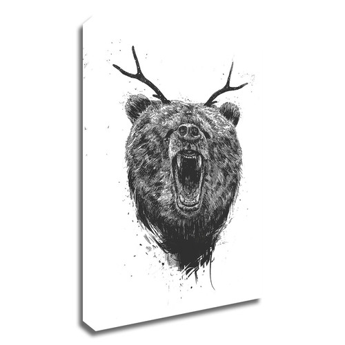 "Angry Bear With Antlers" Wrapped Canvas Print Wall Art
