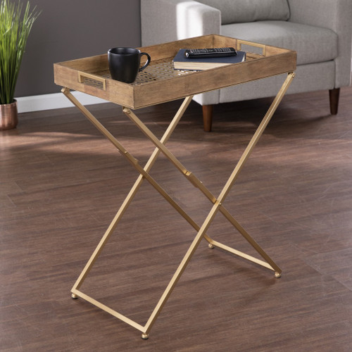 31" Natural Wood Solid Wood And Iron Rectangular End Table