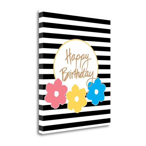 Happy Birthday Flowers 1 Wrapped Canvas Print Living Room Wall Art