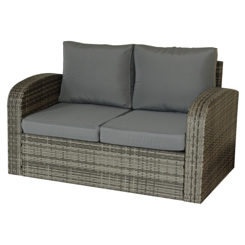 32" Gray Faux Rattan and Gray Cushion Outdoor Loveseat