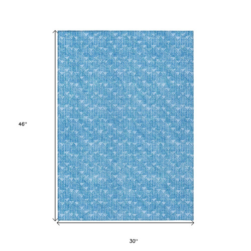 3' X 4' Blue Geometric Washable Non Skid Indoor Outdoor Area Rug