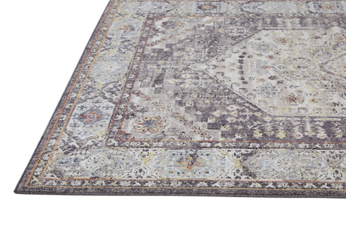 2' X 3' Purple Gray And Ivory Abstract Stain Resistant Area Rug