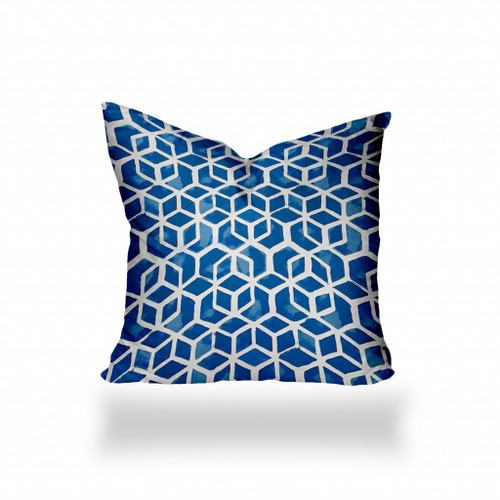 22" X 22" Blue And White Enveloped Geometric Throw Indoor Outdoor Pillow Cover