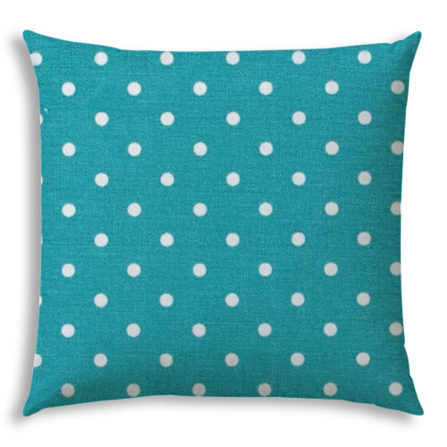 20" X 20" Turquoise Zippered Polyester Polka Dots Throw Pillow Cover