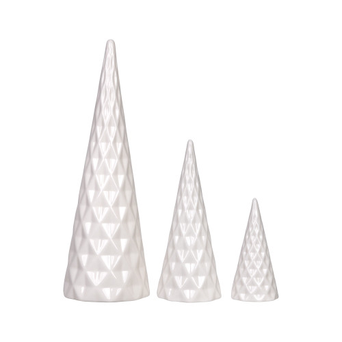 Set of Three White Ceramic Tree Decor Pieces