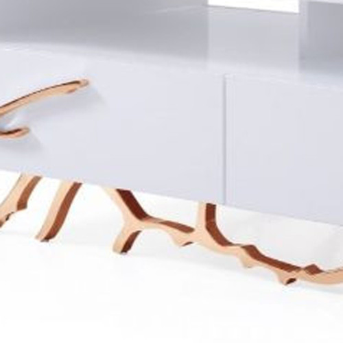 51" Rosegold And White Rectangular Coffee Table With Two Drawers And Two Shelves