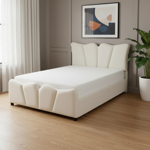 Beige Tufted Velvet Upholstered Full Bed Frame