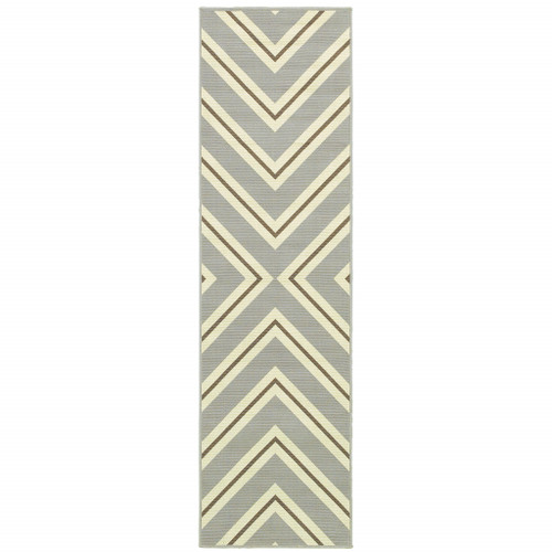 2' X 8' Grey Geometric Stain Resistant Indoor Outdoor Area Rug