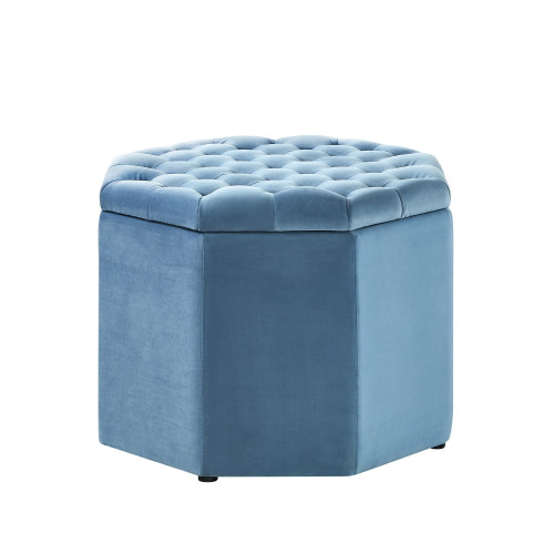 25" Light Blue Velvet And Black Tufted Specialty Storage