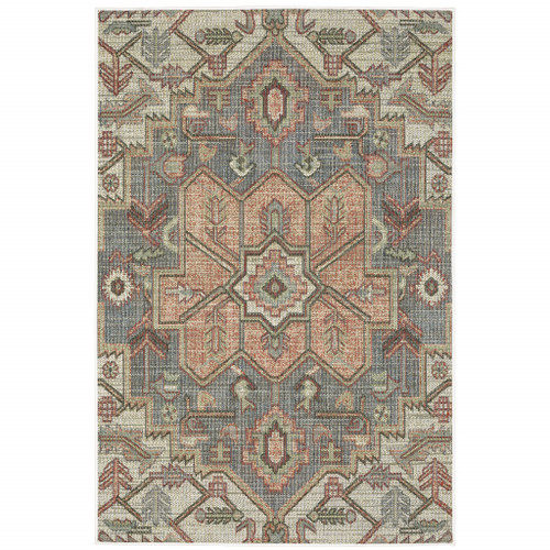 2' X 8' Blue Geometric Stain Resistant Indoor Outdoor Area Rug