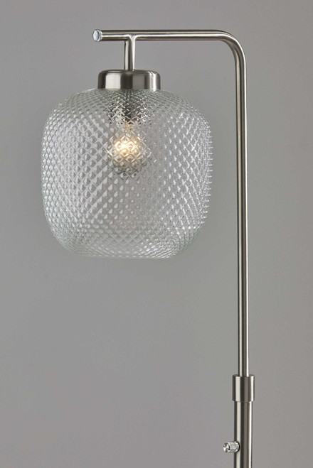 Retro Floor Lamp Brushed Steel Metal with Clear Dotty Glass Shade