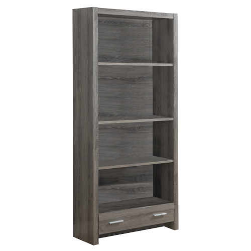 12" x 31.5" x 71.25" Dark Taupe Particle Board Hollow Core Bookcase With A Storage Drawer