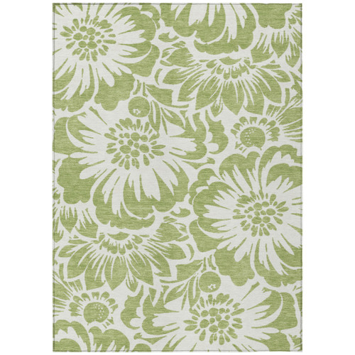 3' X 4' Green and Ivory Floral Washable Non Skid Indoor Outdoor Area Rug