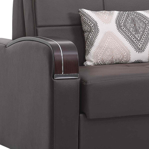 74" Brown Faux Leather Convertible Futon Sleeper Sofa And Toss Pillows With Storage