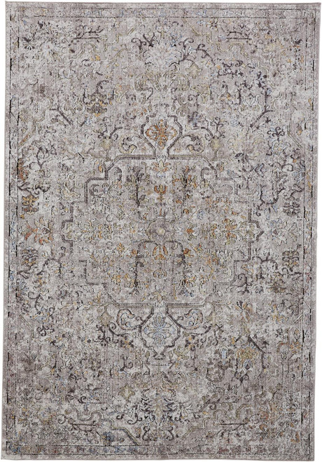 5' X 8' Gray Taupe And Yellow Abstract Stain Resistant Area Rug