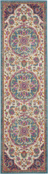 2’ x 6’ Pink and Blue Floral Medallion Runner Rug