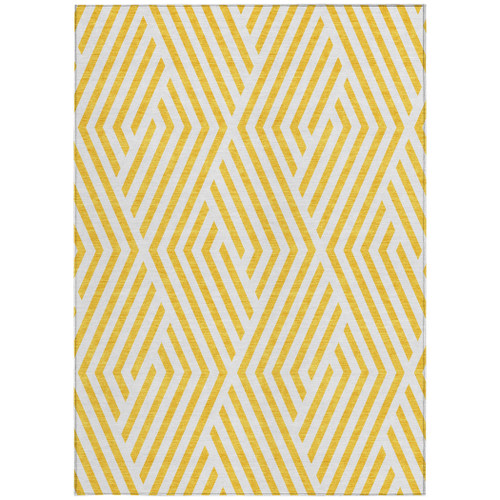 3' X 4' Gold and White Geometric Washable Non Skid Indoor Outdoor Area Rug