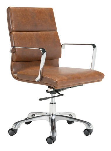 Brown and Silver Adjustable Swivel Faux Leather Rolling Executive Office Chair