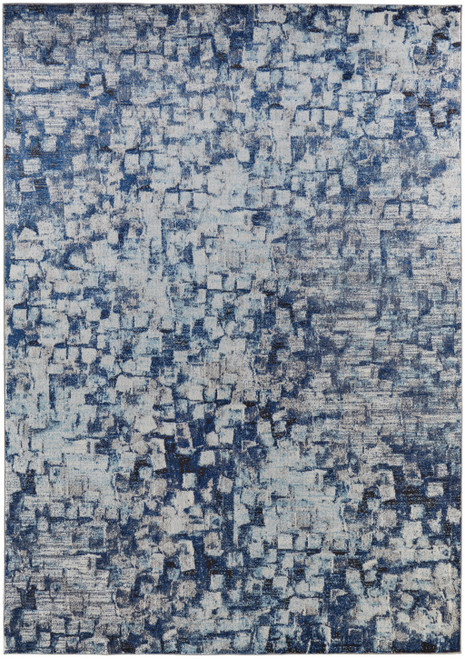 4' X 6' Blue And Ivory Abstract Power Loom Distressed Stain Resistant Area Rug