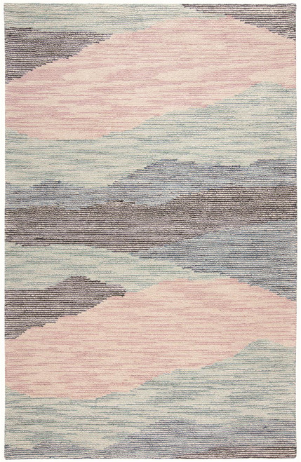 2' X 3' Pink Green And Blue Wool Abstract Tufted Handmade Area Rug