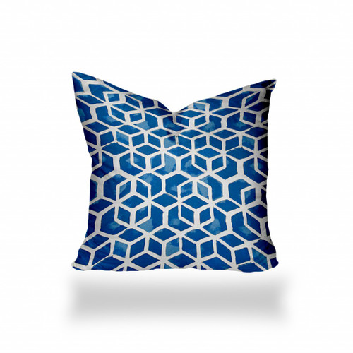 20" X 20" Blue And White Enveloped Geometric Throw Indoor Outdoor Pillow Cover
