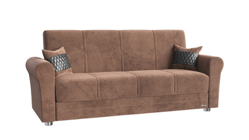 89" Brown Microfiber And Silver Sleeper Sleeper Sofa With Two Toss Pillows