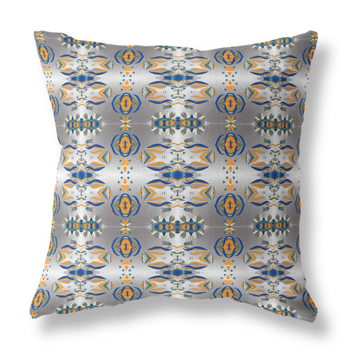 28" X 28" Gray And Orange Broadcloth Floral Throw Pillow