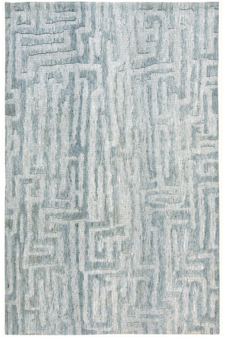 10' X 13' Blue Ivory And Gray Geometric Distressed Stain Resistant Area Rug