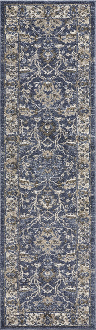 5'x8' Denim Blue Machine Woven Bordered Floral Vines Indoor Area Rug