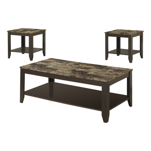 Cappuccino Marble Look Top Table Set 3Pcs Set