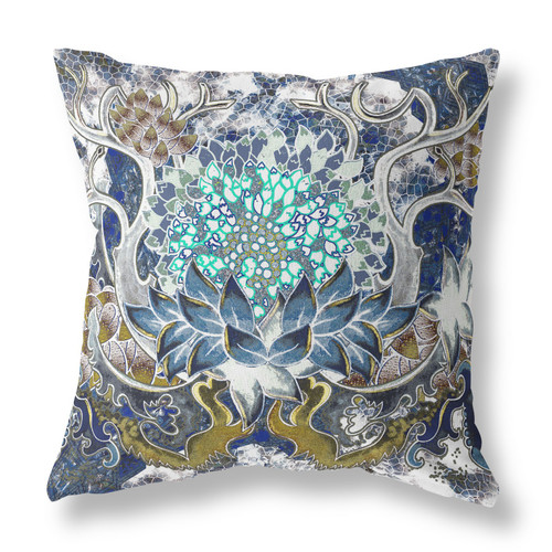 20"x20" Blue White Green Zippered Suede Geometric Throw Pillow