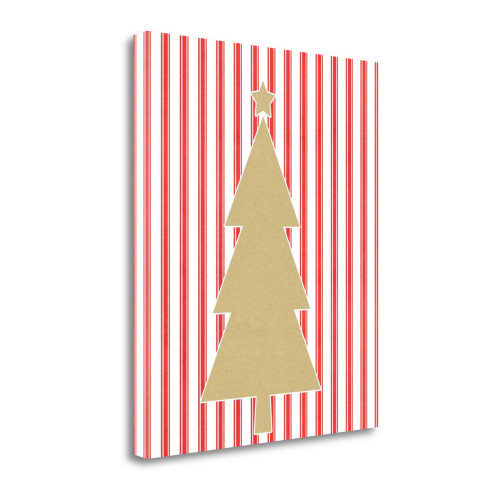 Kraft Tree On Red Stripe 1 Wrapped Canvas Print Living Room Wall Art