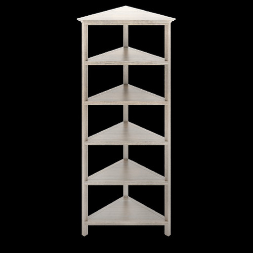 White Five Tier Solid Wood Corner Bookcase